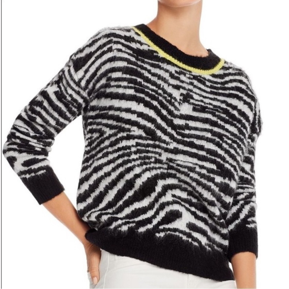 Aqua black and white zebra pattern sweater. Size Xs